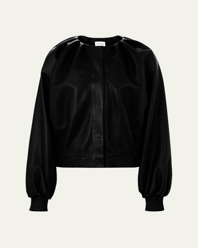 Cropped Leather Bomber Jacket